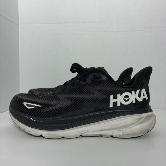 HOKA Clifton 9 Wide Women’s Size 9 Running Shoes Black White Trail - Picture 3 of 15